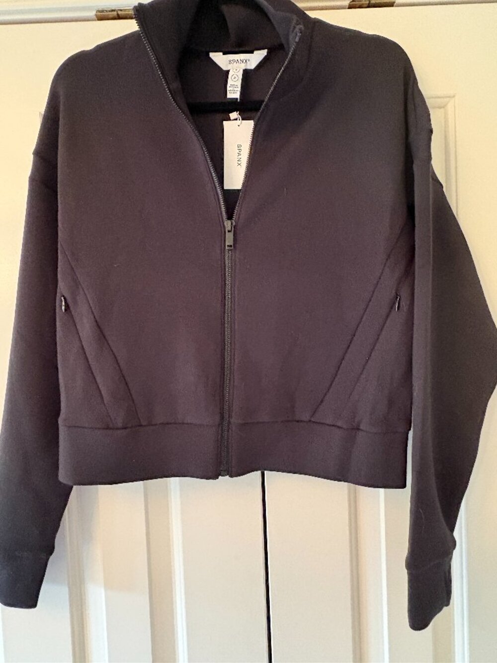 Set of SPANX AirEssentials Very Black Track Jacket & Wide Leg Pants Sz S NWT